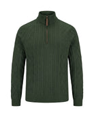 Men's Cable-Knit Quarter-Zip Sweater - Zermatt - Dark Green