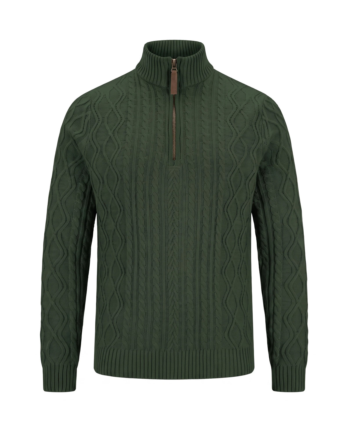 Men's Cable-Knit Quarter-Zip Sweater - Zermatt - Dark Green