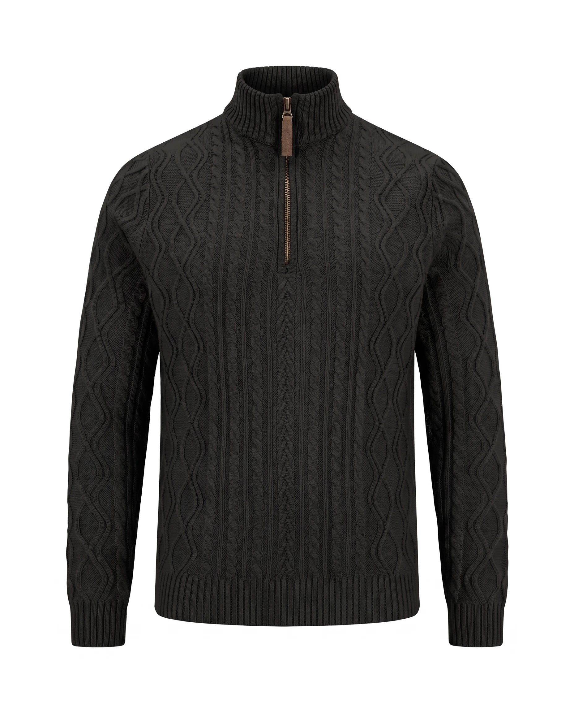 Men's Cable-Knit Quarter-Zip Sweater - Zermatt - Black