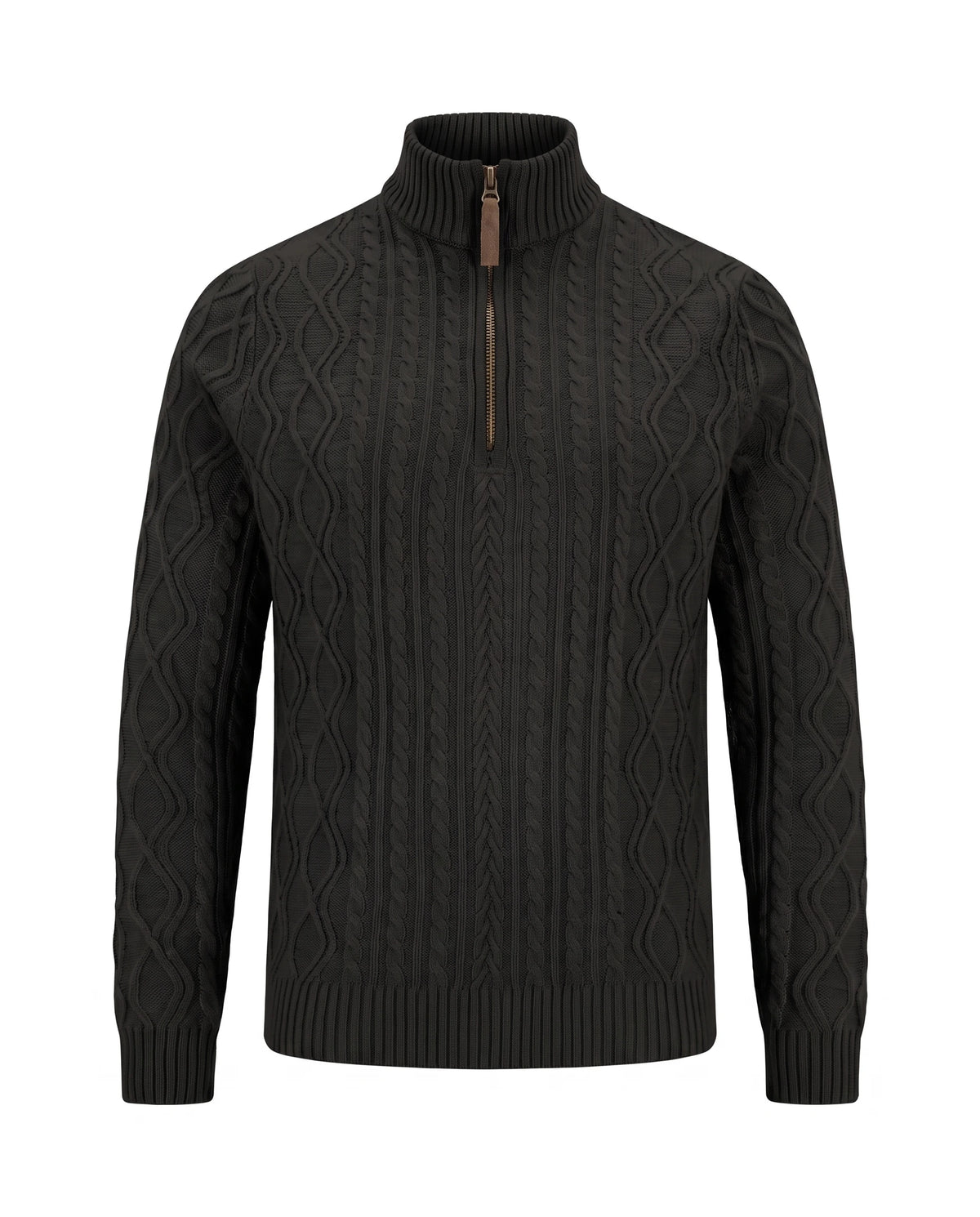 Men's Cable-Knit Quarter-Zip Sweater - Zermatt - Black