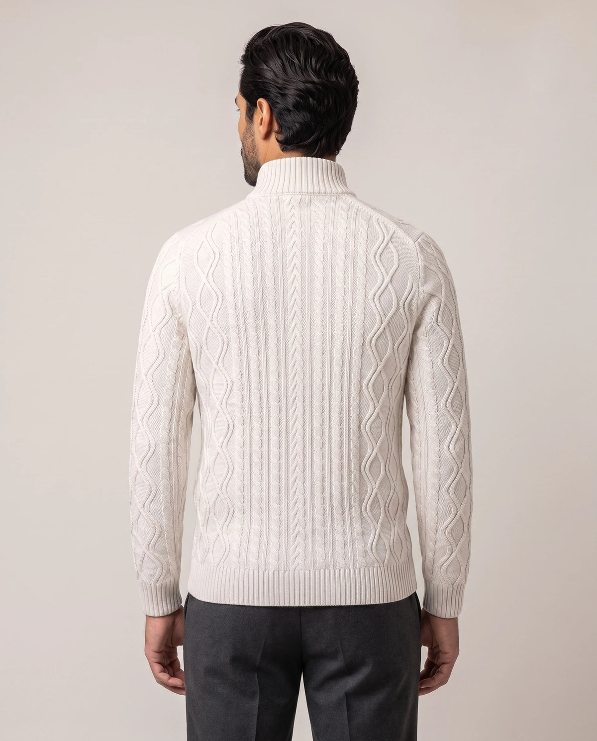 Men's Cable-Knit Quarter-Zip Sweater - Zermatt - Model Back View
