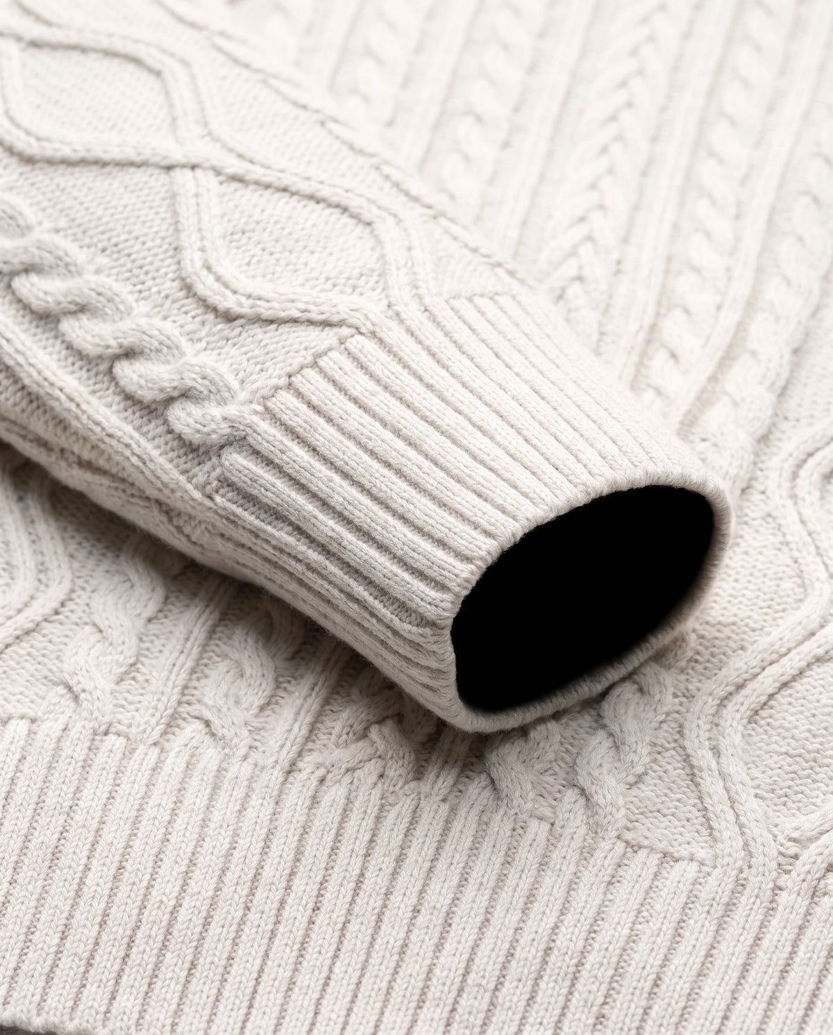 Men's Cable-Knit Quarter-Zip Sweater - Zermatt - Detail Ribbed Cuff and Hem