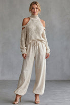 Women's Cold-Shoulder Knit Top and Pants Set - Elsie
