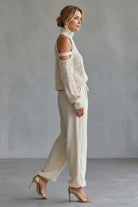 Women's Cold-Shoulder Knit Top and Pants Set - Elsie