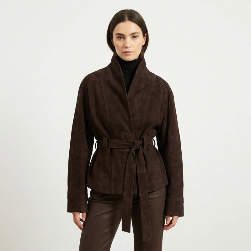 Women's Belted Suede Wrap Jacket - Carmen