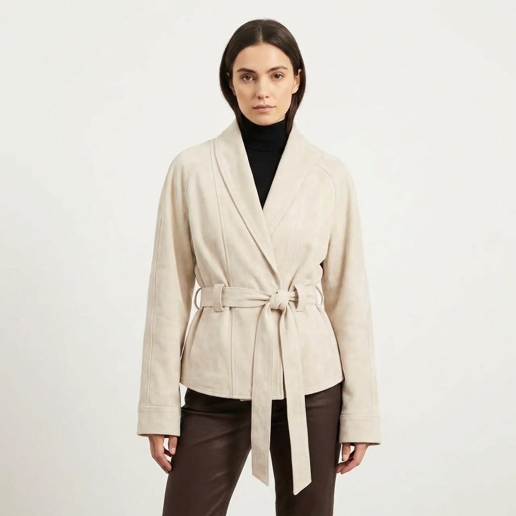 Women's Belted Suede Wrap Jacket - Carmen