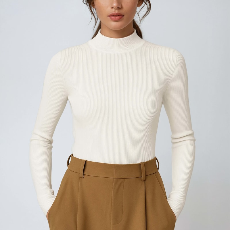 Women's Slim-Fit Ribbed Mock-Neck Top - Dallas