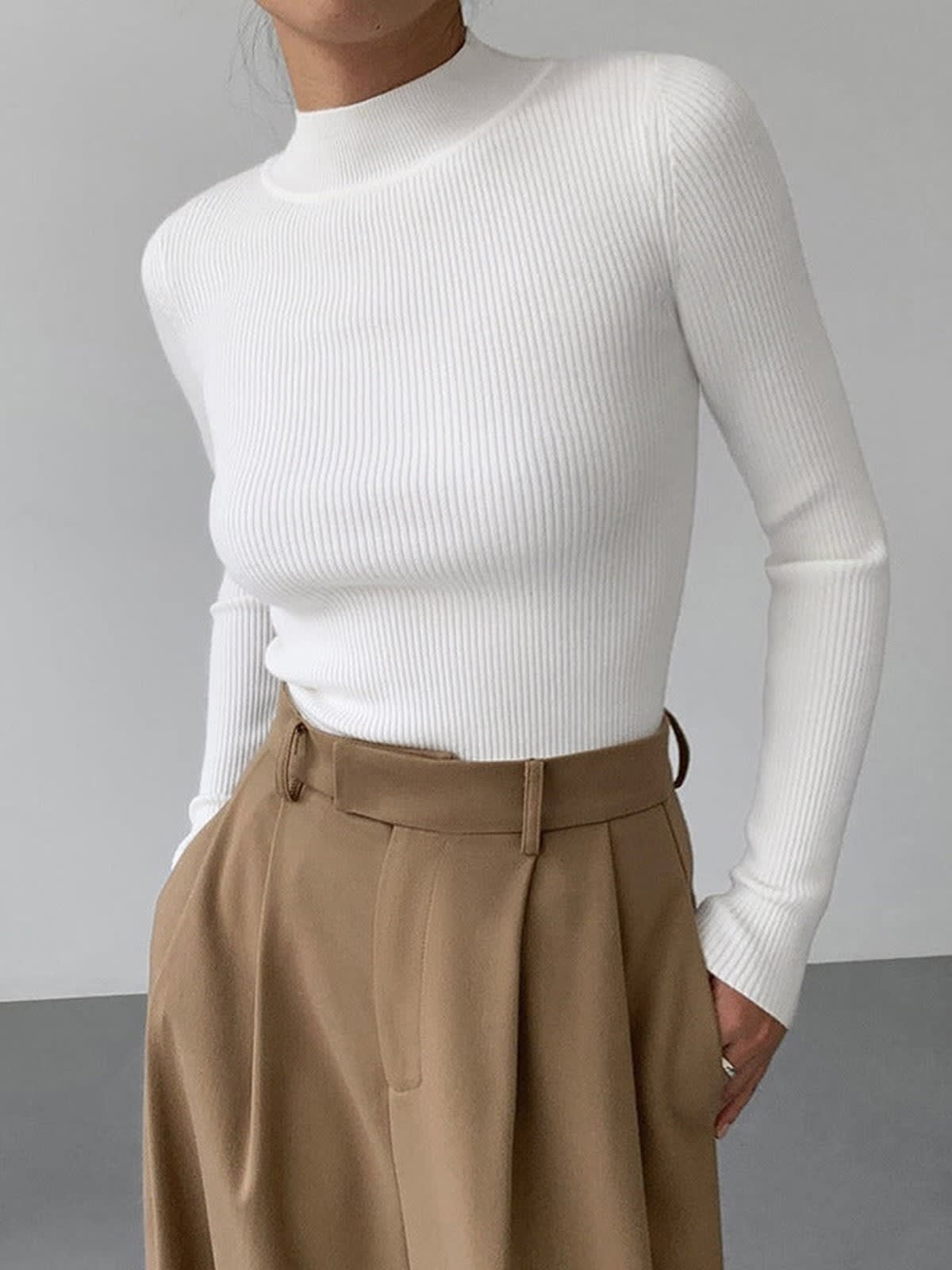 Women's Slim-Fit Ribbed Mock-Neck Top - Dallas