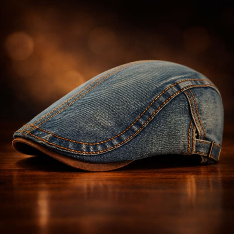 Unisex Denim Contrast-Stitch Flat Cap - Boyd