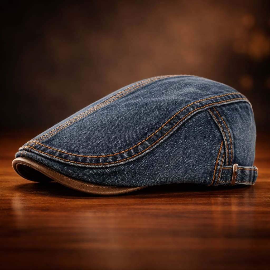 Unisex Denim Contrast-Stitch Flat Cap - Boyd