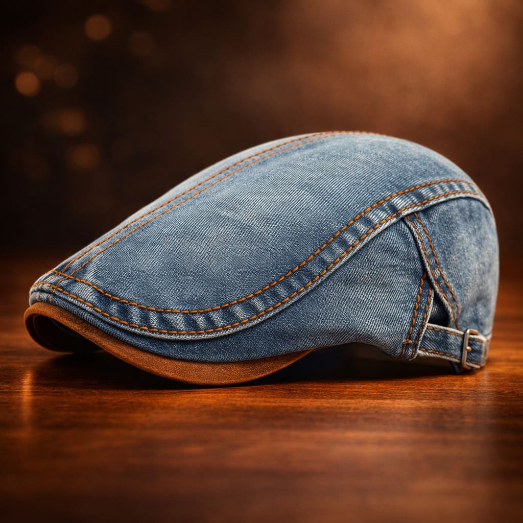 Unisex Denim Contrast-Stitch Flat Cap - Boyd
