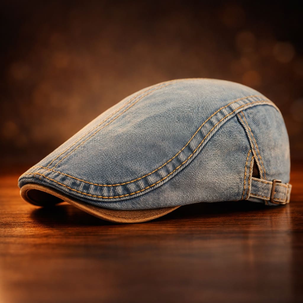 Unisex Denim Contrast-Stitch Flat Cap - Boyd
