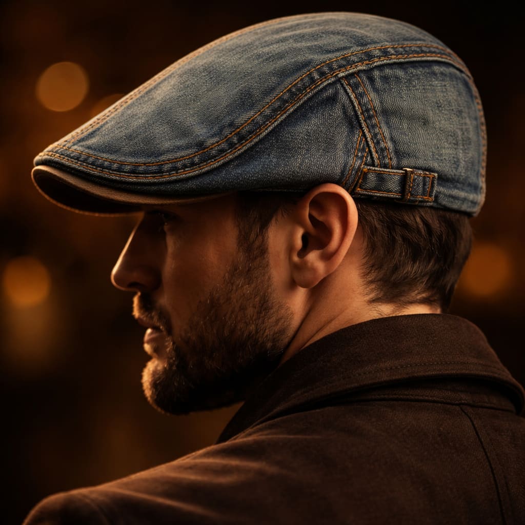 Unisex Denim Contrast-Stitch Flat Cap - Boyd