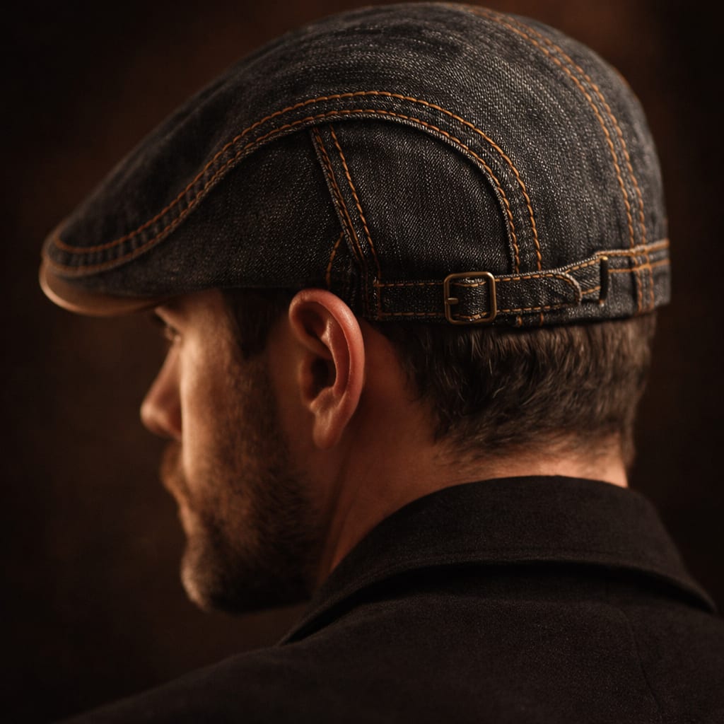 Unisex Denim Contrast-Stitch Flat Cap - Boyd