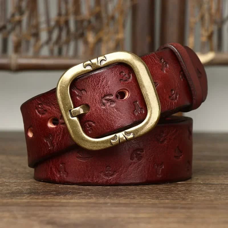 Men's Anchor-Embossed Leather Belt - Adam