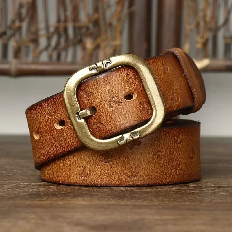 Men's Anchor-Embossed Leather Belt - Adam