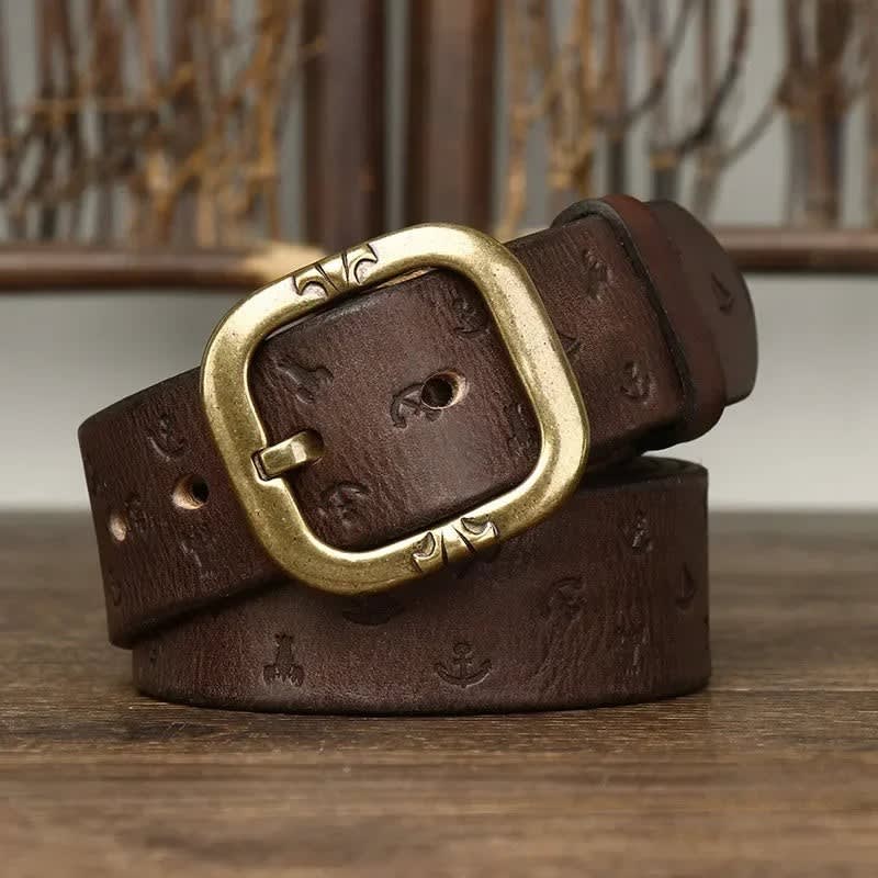 Men's Anchor-Embossed Leather Belt - Adam