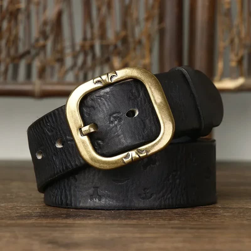 Men's Anchor-Embossed Leather Belt - Adam