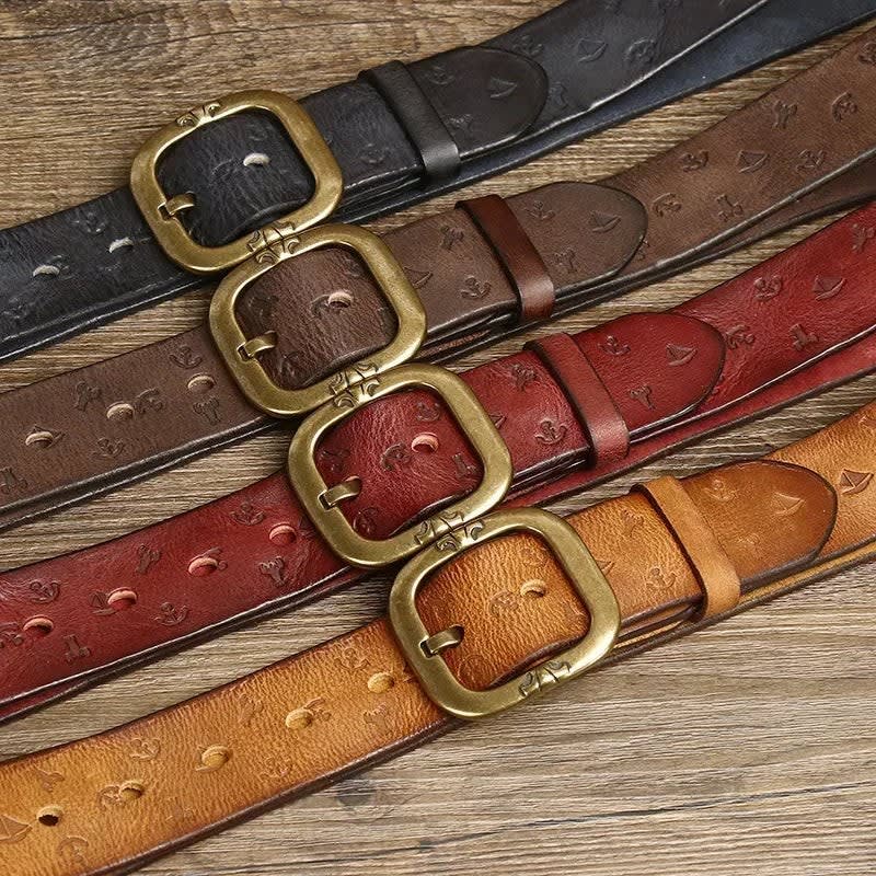 Men's Anchor-Embossed Leather Belt - Adam