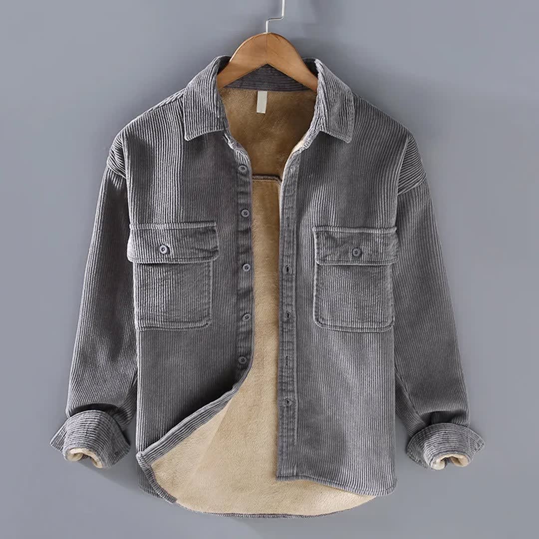 Men's Sherpa-Lined Corduroy Shirt Jacket - Clay