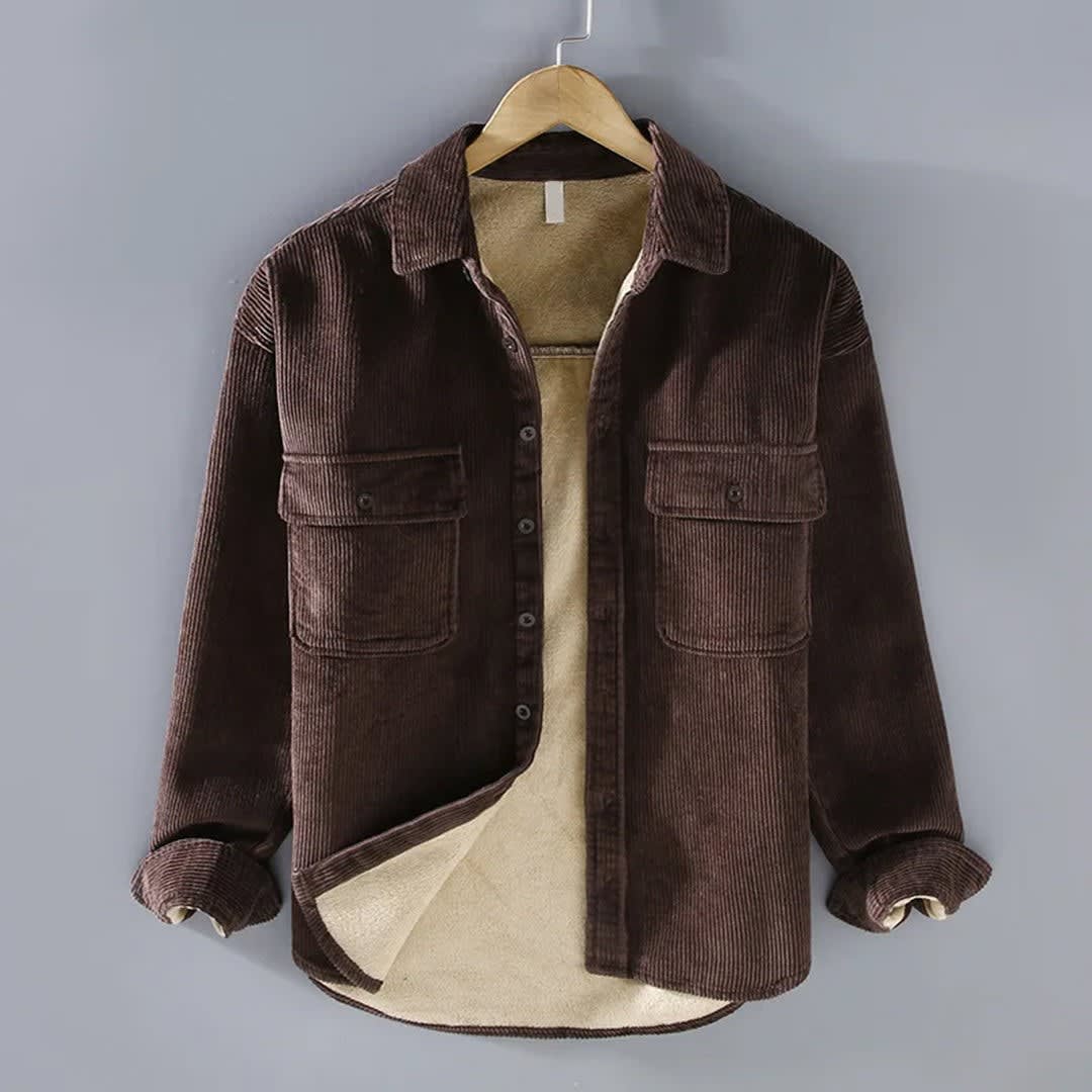 Men's Sherpa-Lined Corduroy Shirt Jacket - Clay
