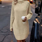 Women's Ribbed Turtleneck Sweater Dress - Claudia
