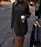 Women's Ribbed Turtleneck Sweater Dress - Claudia