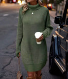 Women's Ribbed Turtleneck Sweater Dress - Claudia
