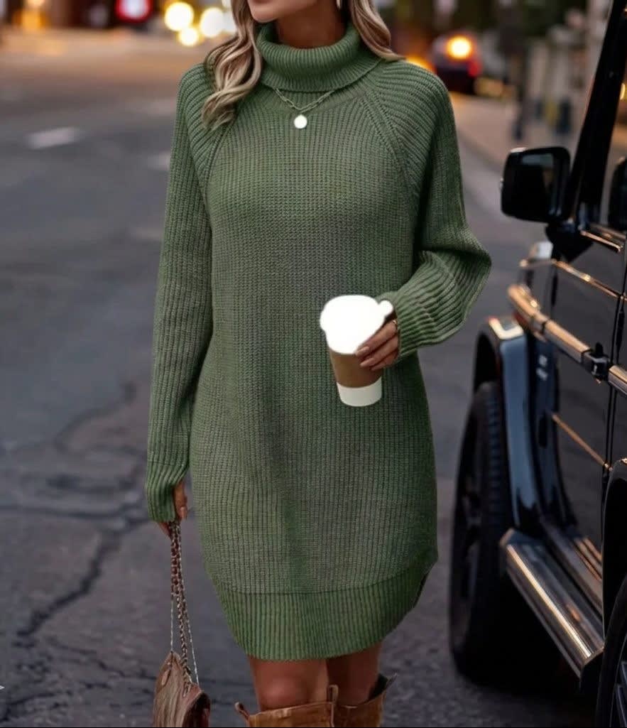 Women's Ribbed Turtleneck Sweater Dress - Claudia