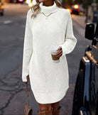 Women's Ribbed Turtleneck Sweater Dress - Claudia
