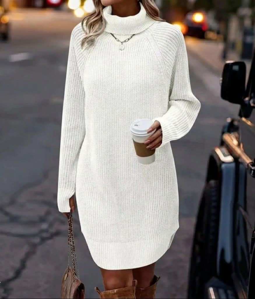 Women's Ribbed Turtleneck Sweater Dress - Claudia