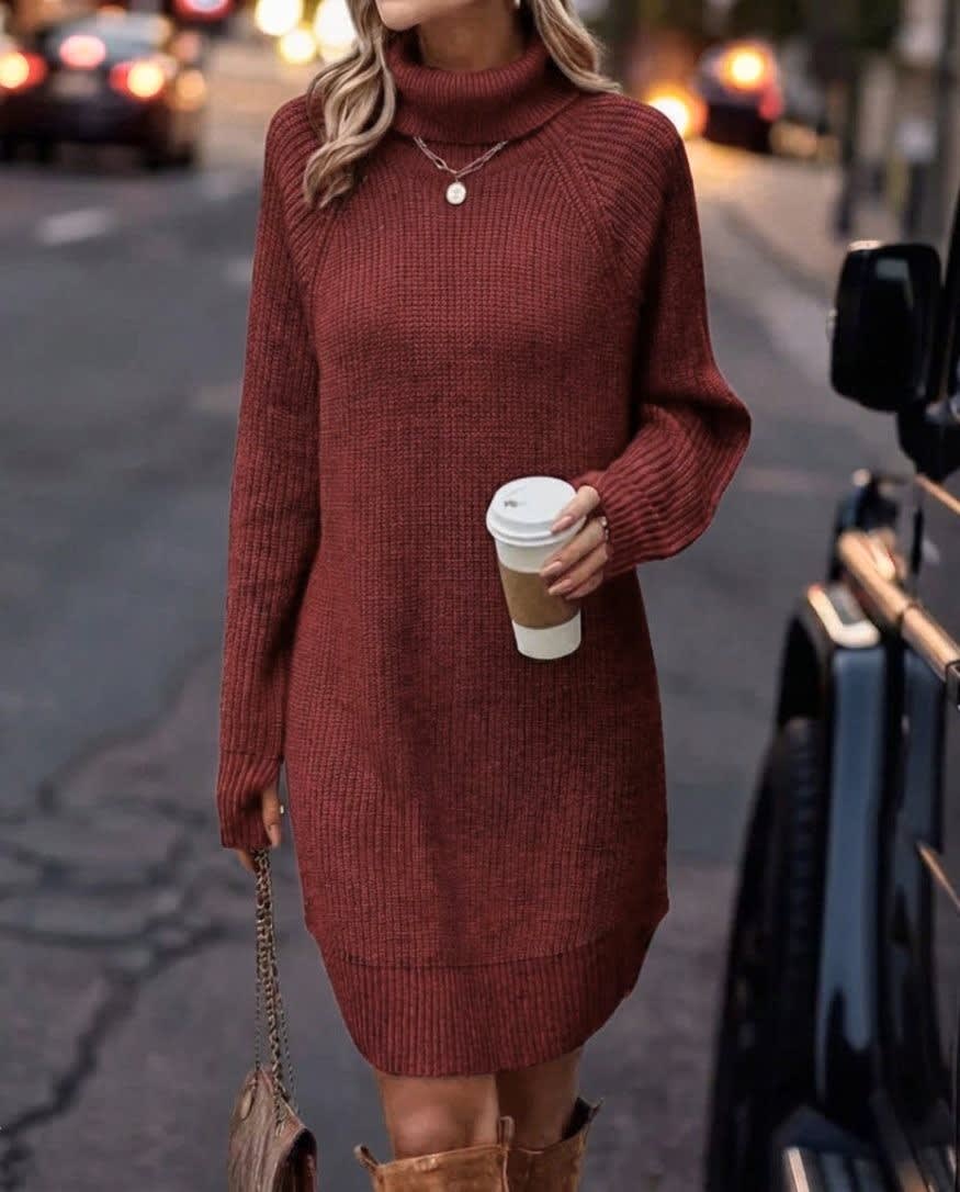 Women's Ribbed Turtleneck Sweater Dress - Claudia
