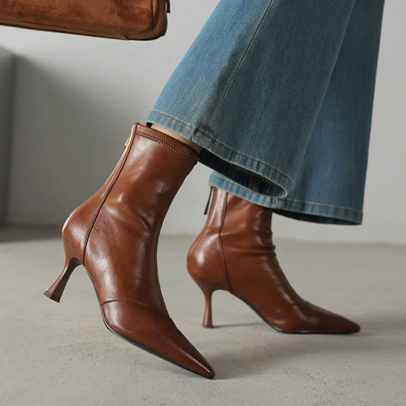 Women's Leather Pointed-Toe Ankle Boots - Ninetta