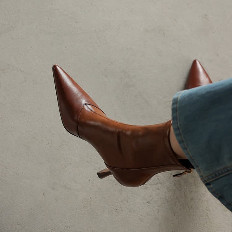 Women's Leather Pointed-Toe Ankle Boots - Ninetta