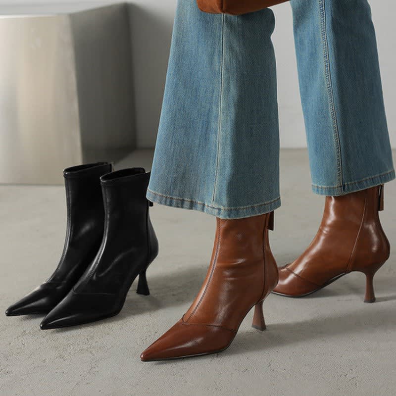 Women's Leather Pointed-Toe Ankle Boots - Ninetta