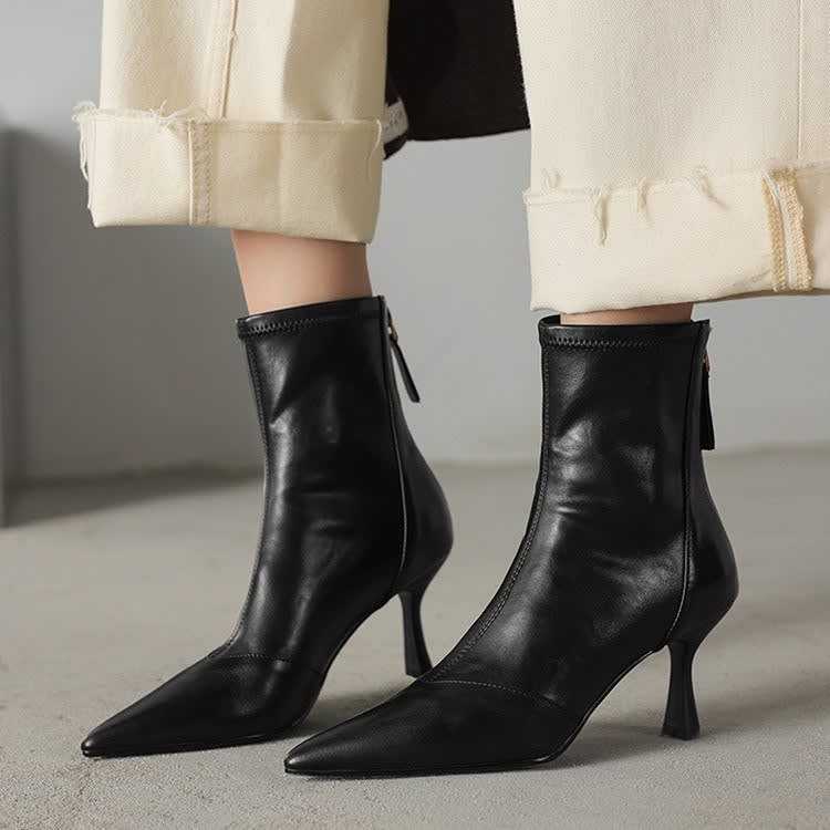 Women's Leather Pointed-Toe Ankle Boots - Ninetta