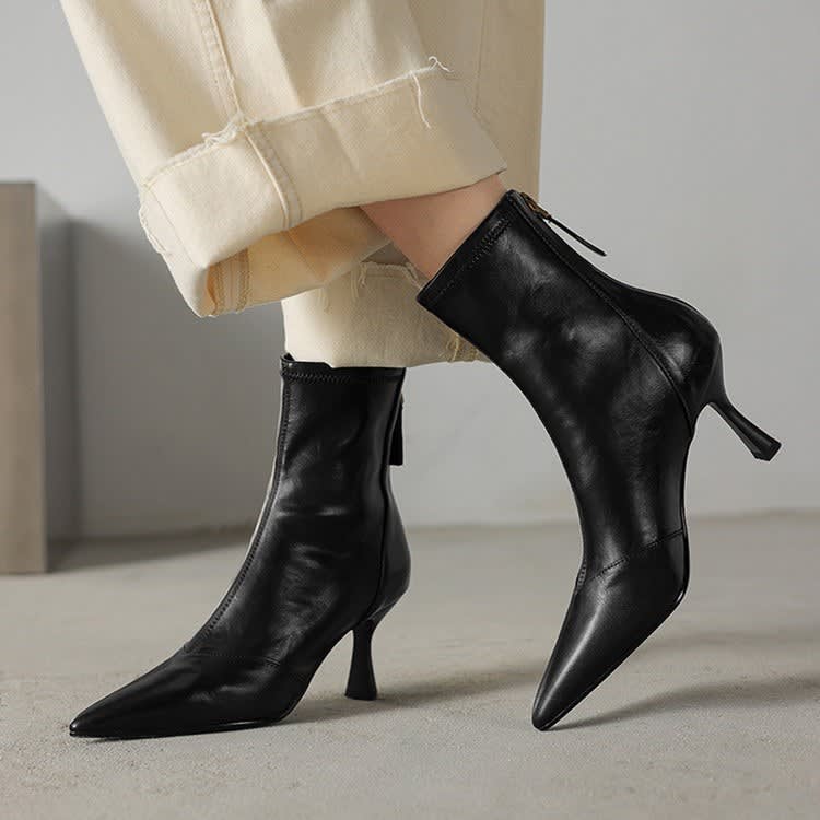 Women's Leather Pointed-Toe Ankle Boots - Ninetta
