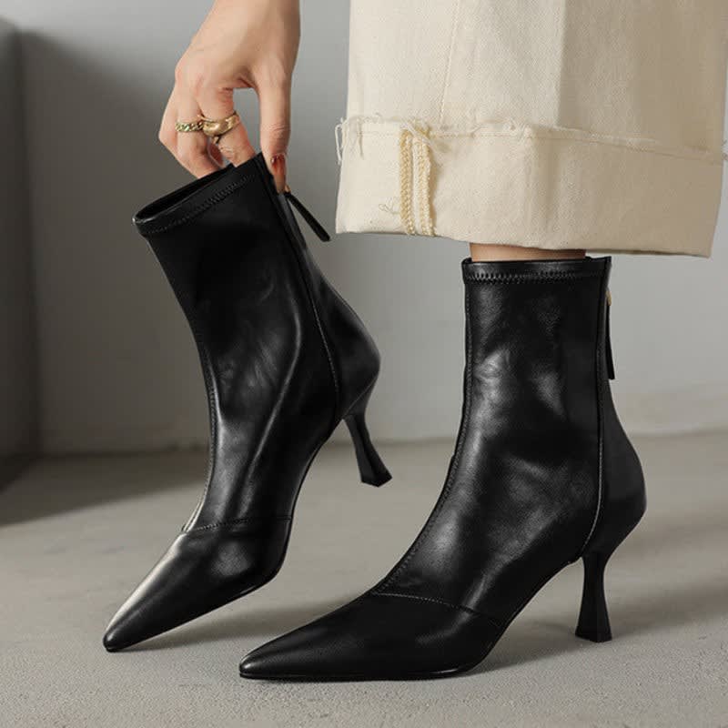 Women's Leather Pointed-Toe Ankle Boots - Ninetta