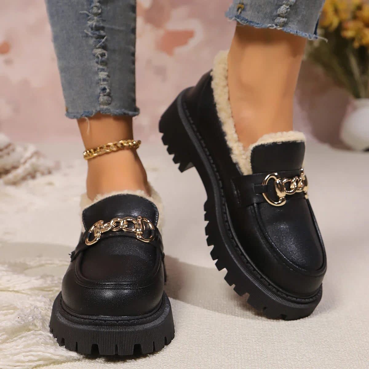 Women's Fleece-Lined Platform Loafers - Marcia