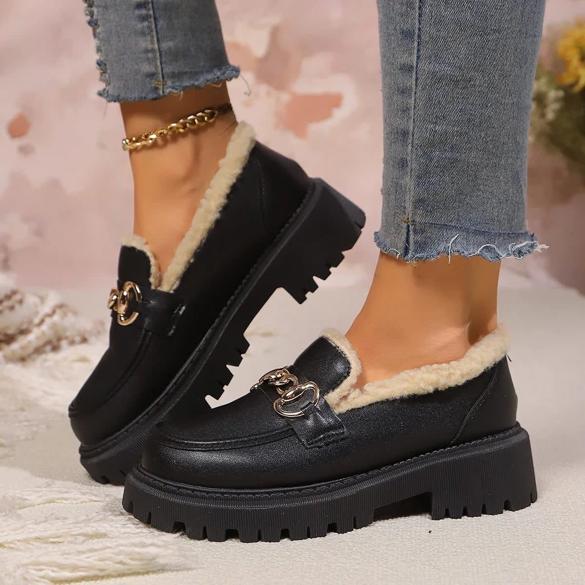 Women's Fleece-Lined Platform Loafers - Marcia