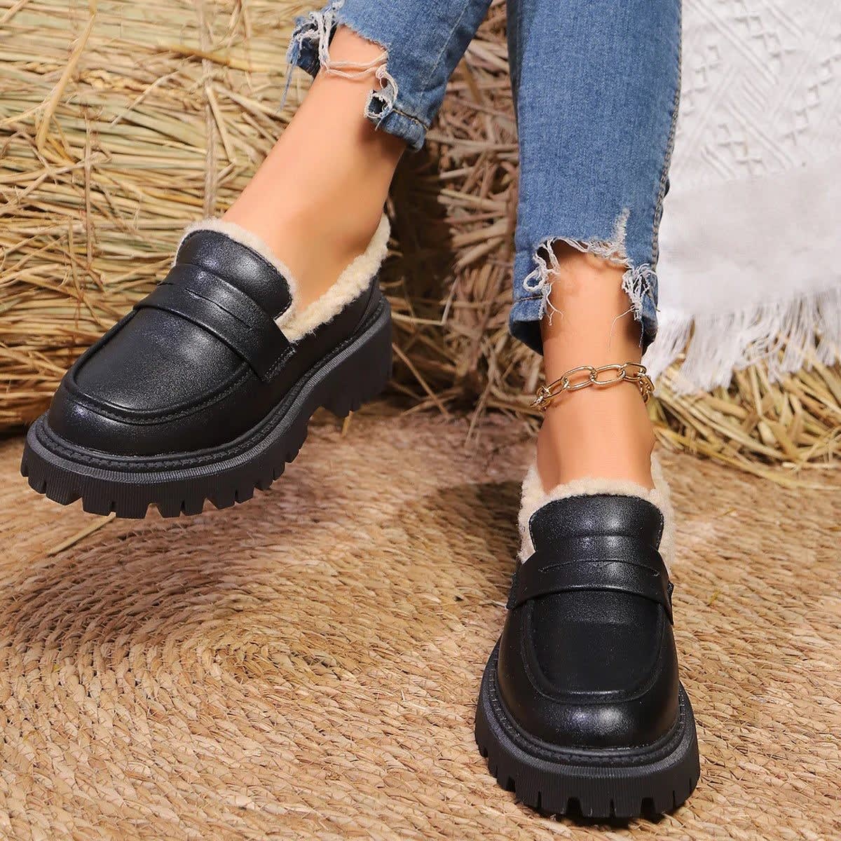 Women's Fleece-Lined Platform Loafers - Marcia