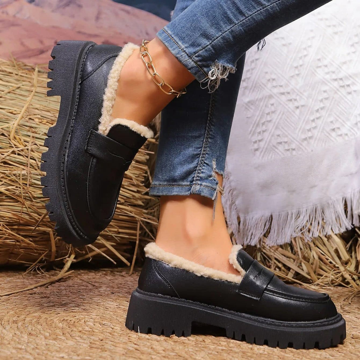 Women's Fleece-Lined Platform Loafers - Marcia