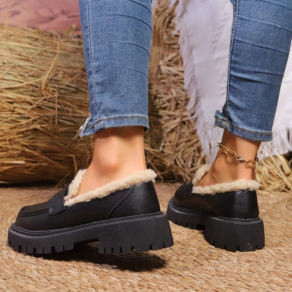 Women's Fleece-Lined Platform Loafers - Marcia