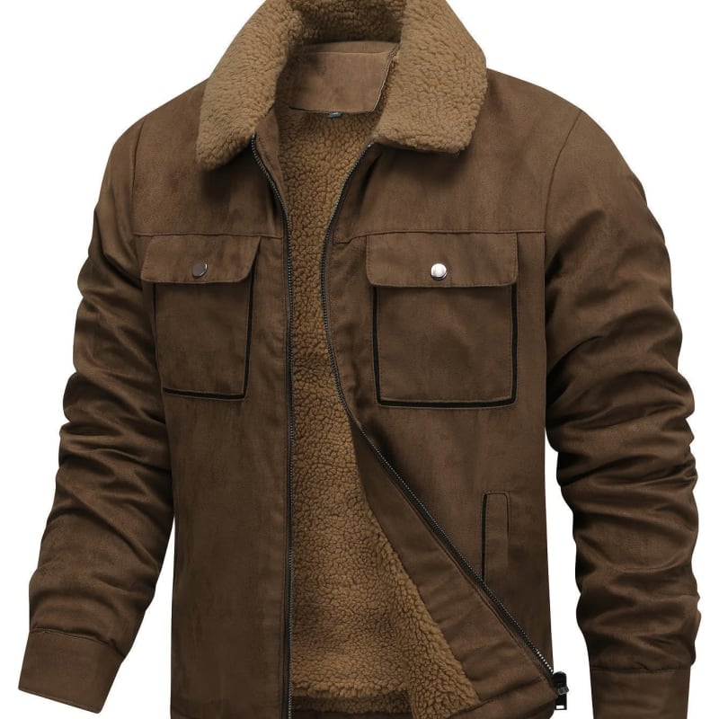 Men's Sherpa-Lined Faux Suede Trucker Jacket - Carlos
