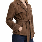 Women's Faux Suede Cropped Trench Coat - Ashlyn