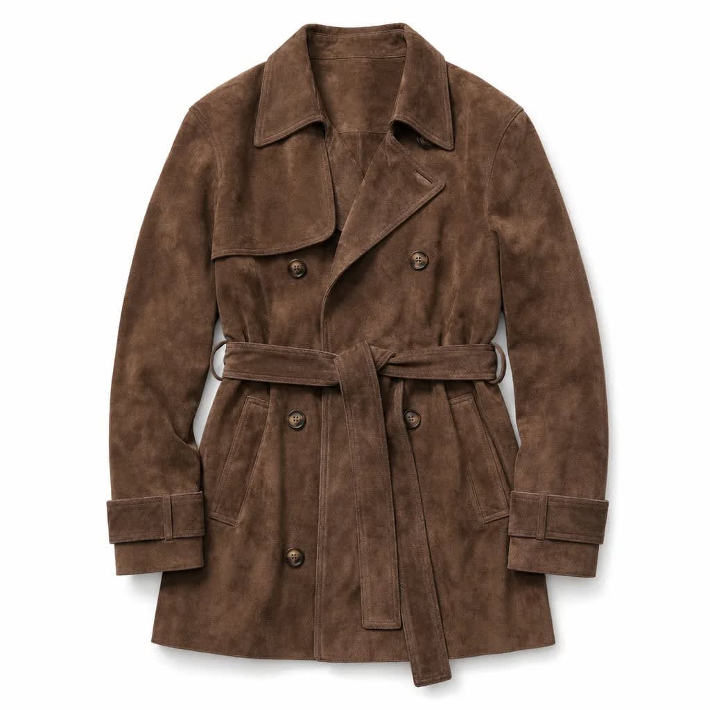 Women's Faux Suede Cropped Trench Coat - Ashlyn