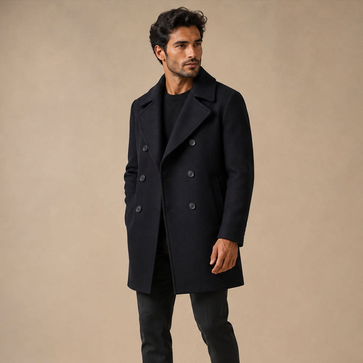 Men's Wool-Blend Double-Breasted Peacoat - Jaxson