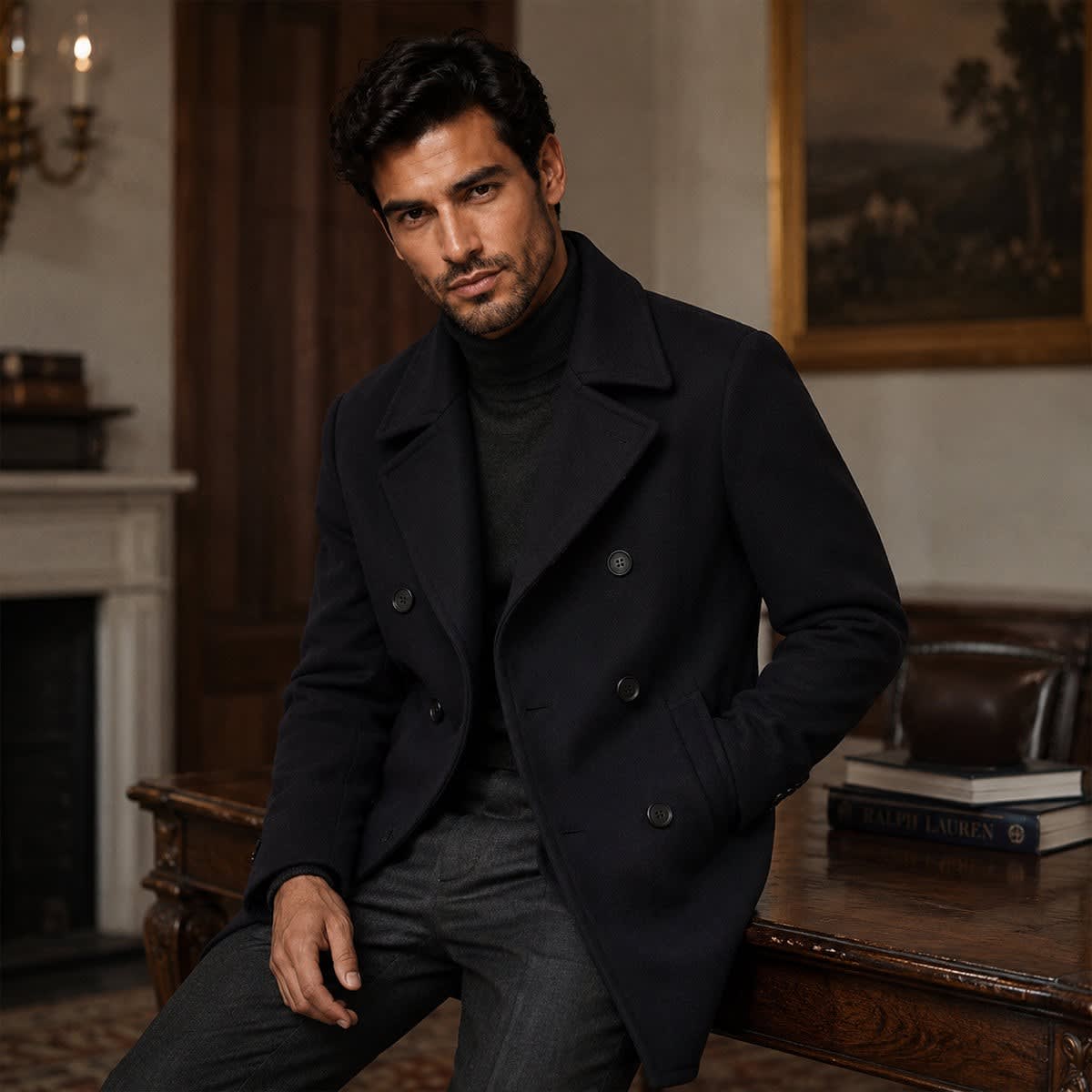 Men's Wool-Blend Double-Breasted Peacoat - Jaxson