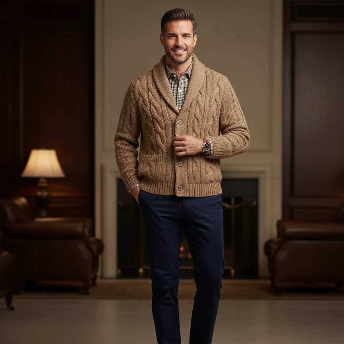 Men's Merino Wool Shawl Collar Cardigan - Jamal