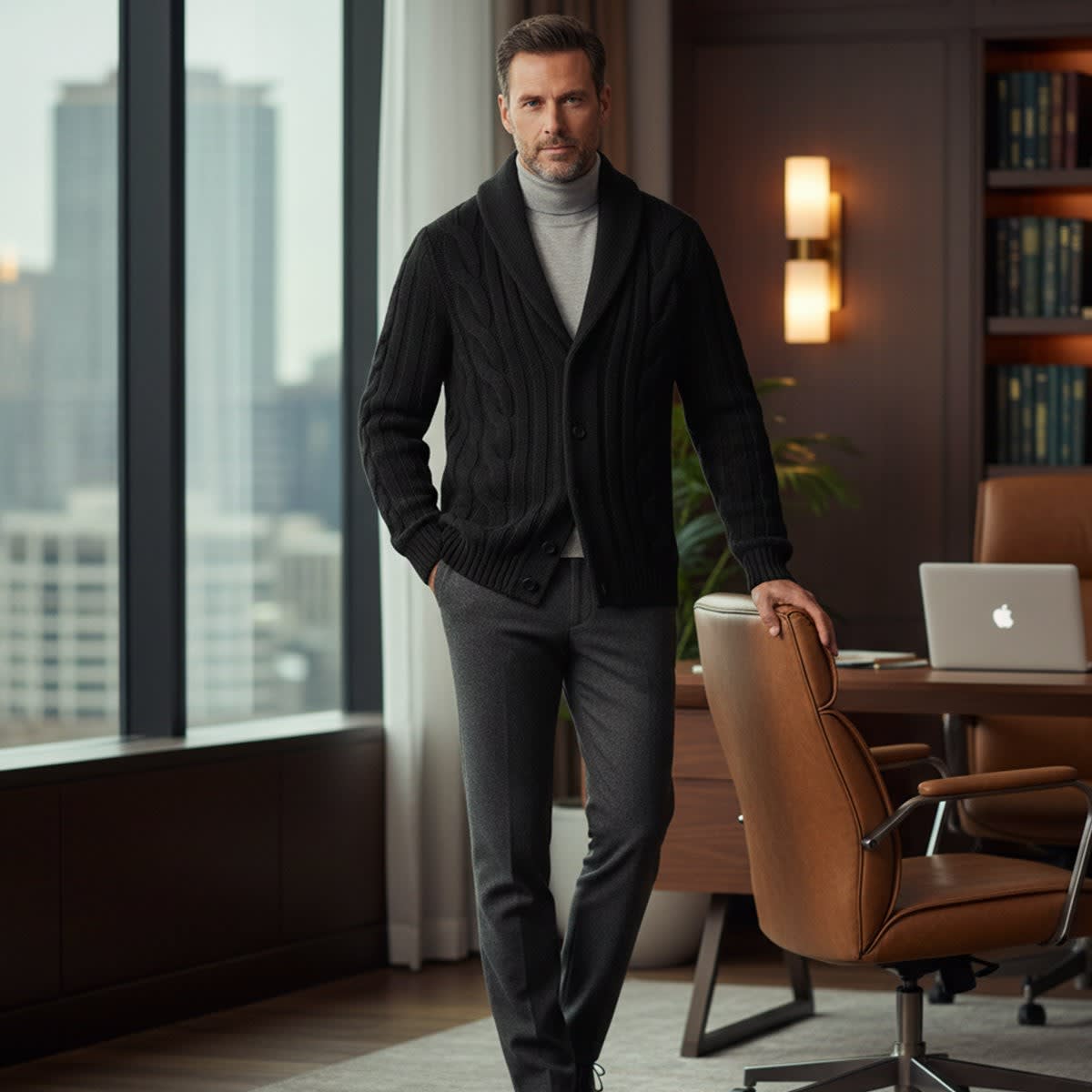 Men's Merino Wool Shawl Collar Cardigan - Jamal